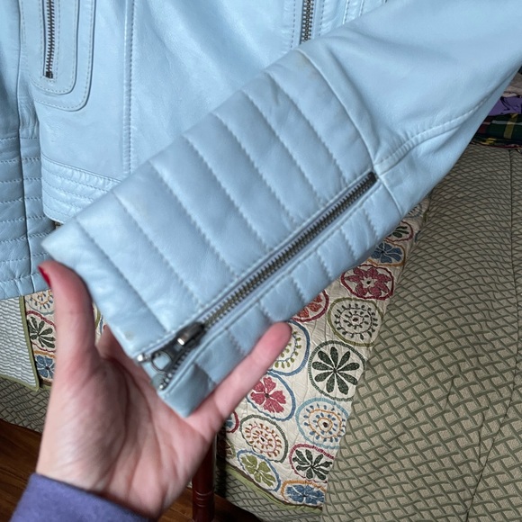 Boden sky light blue leather moto jacket coat US 2 - Picture 5 of 9